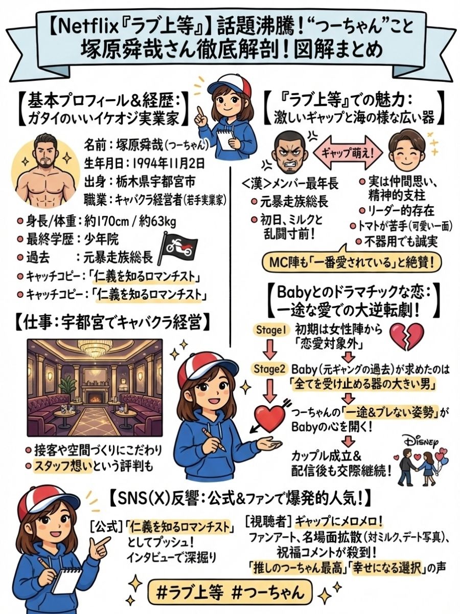 【Netflix恋リア】「ラヴ上等」つーちゃん（塚原舜哉）の魅力がヤバい！強面ロマンチストのプロフィール完全まとめ