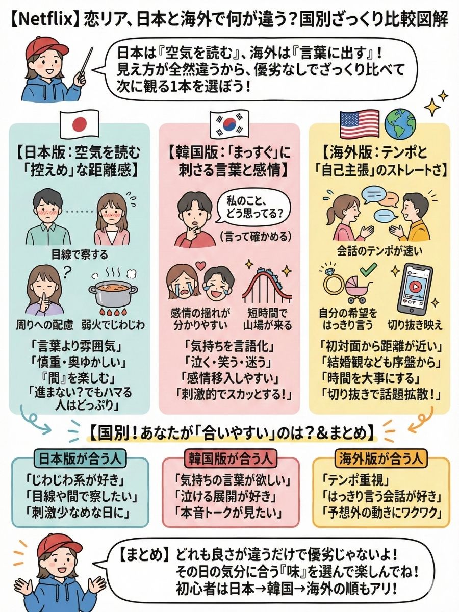 Netflix恋リア、日本と海外で何が違う?国別ざっくり比較