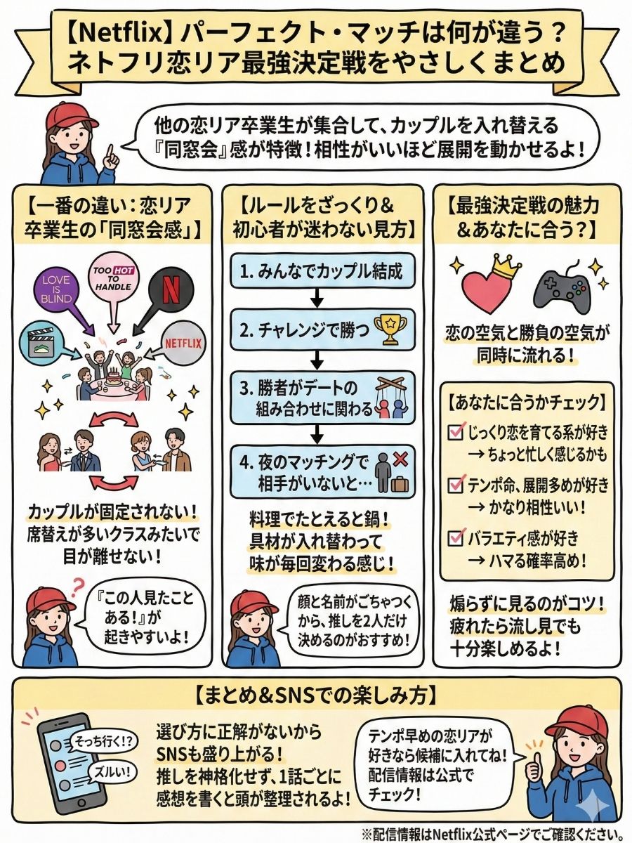 【Netflix】パーフェクト・マッチは何が違う？ネトフリ恋リア最強決定戦をやさしくまとめ