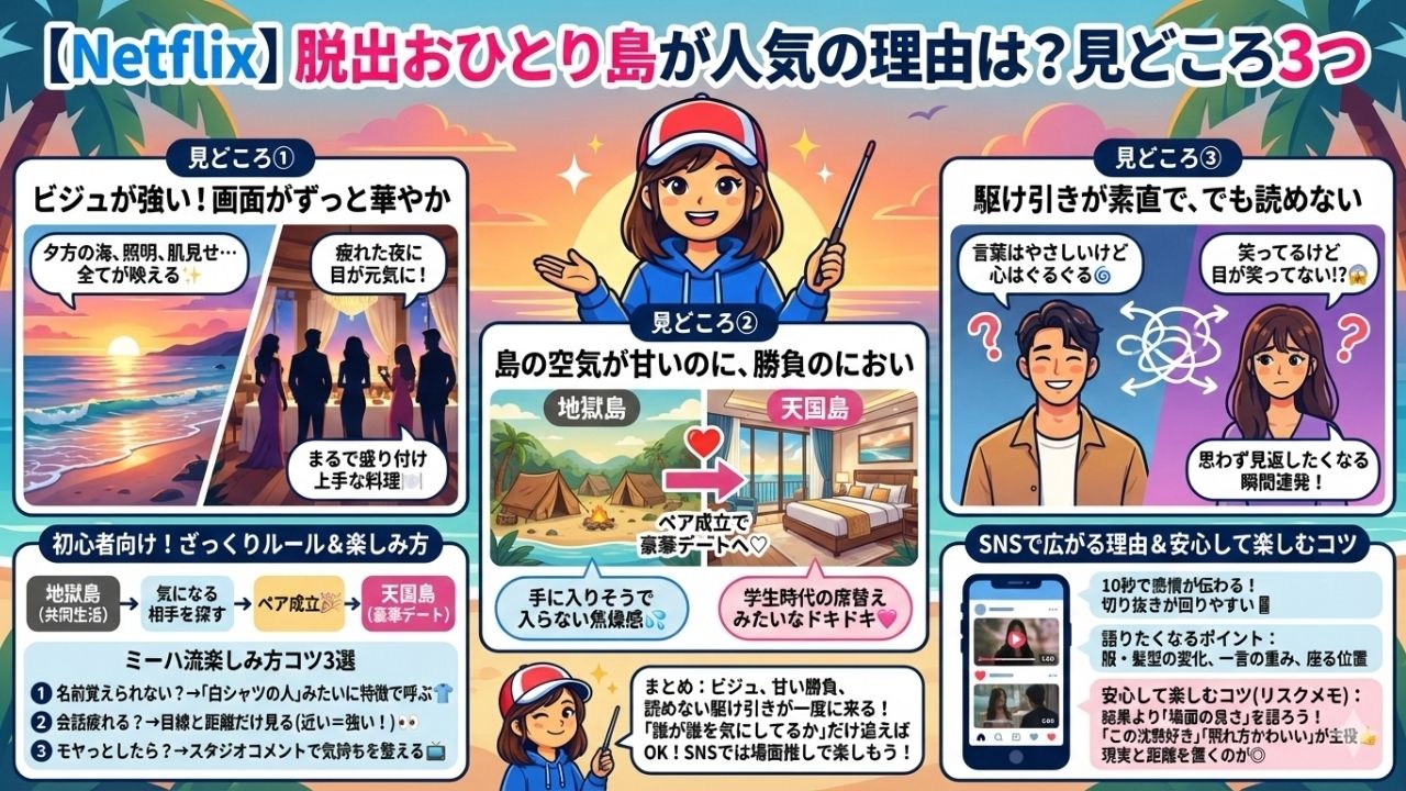 【Netflix】脱出おひとり島が人気の理由は？見どころ3つ
