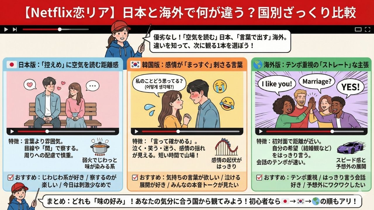 Netflix恋リア、日本と海外で何が違う?国別ざっくり比較