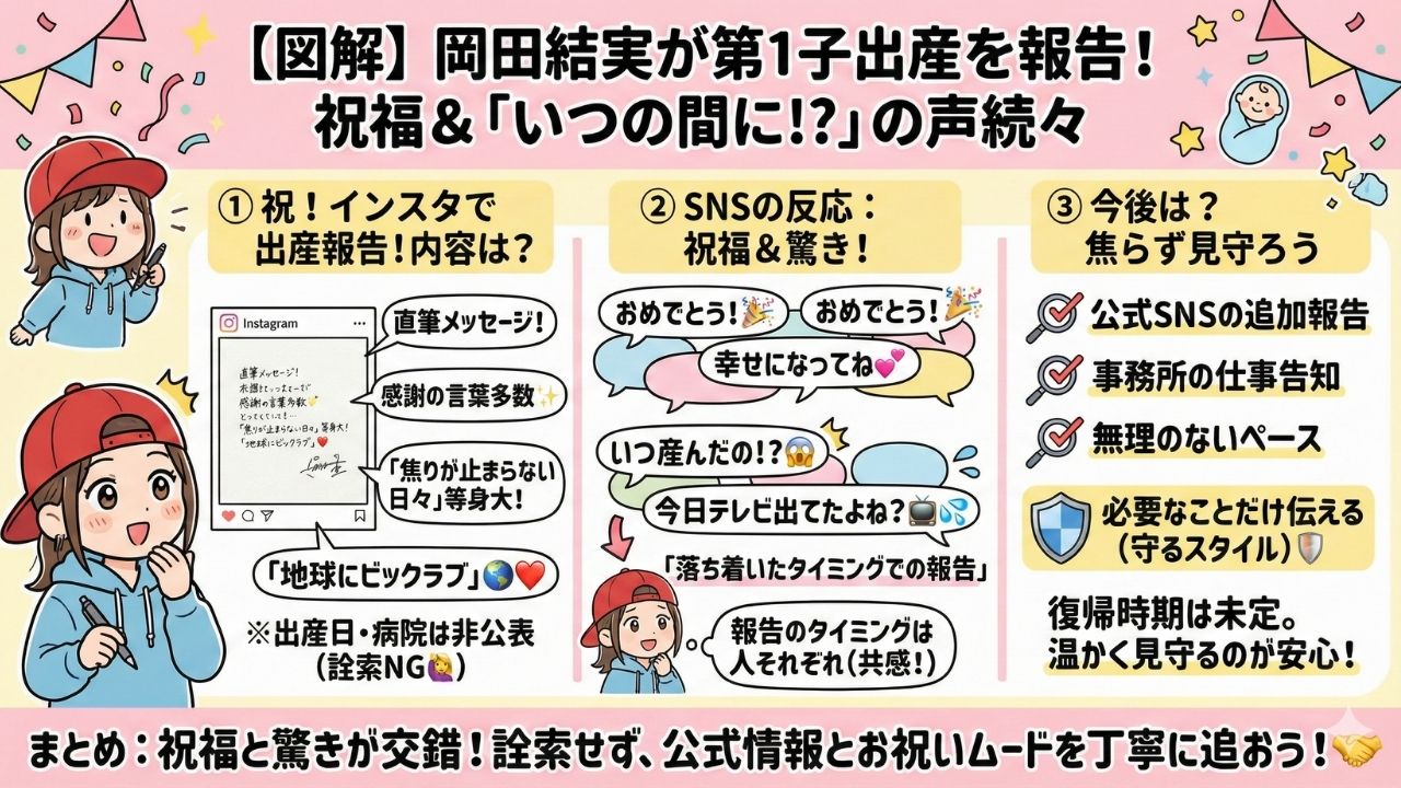岡田結実が第1子出産を報告！祝福の声続々