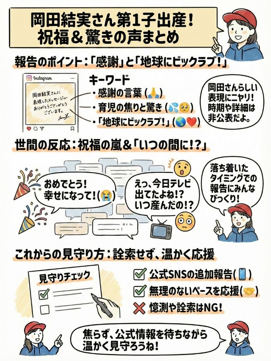 岡田結実が第1子出産を報告！祝福の声続々