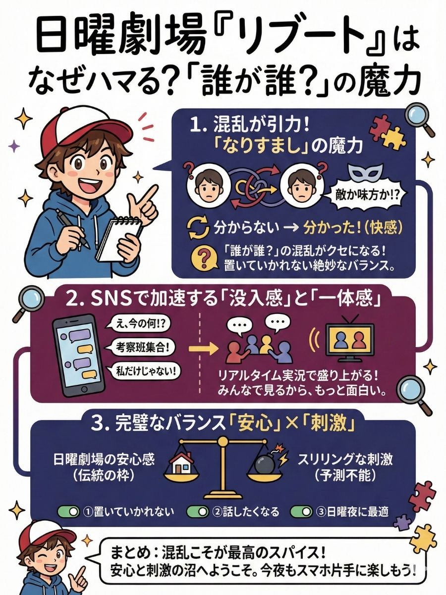 日曜劇場「リブート」はなぜハマる？「誰が誰？」の魔力を考察