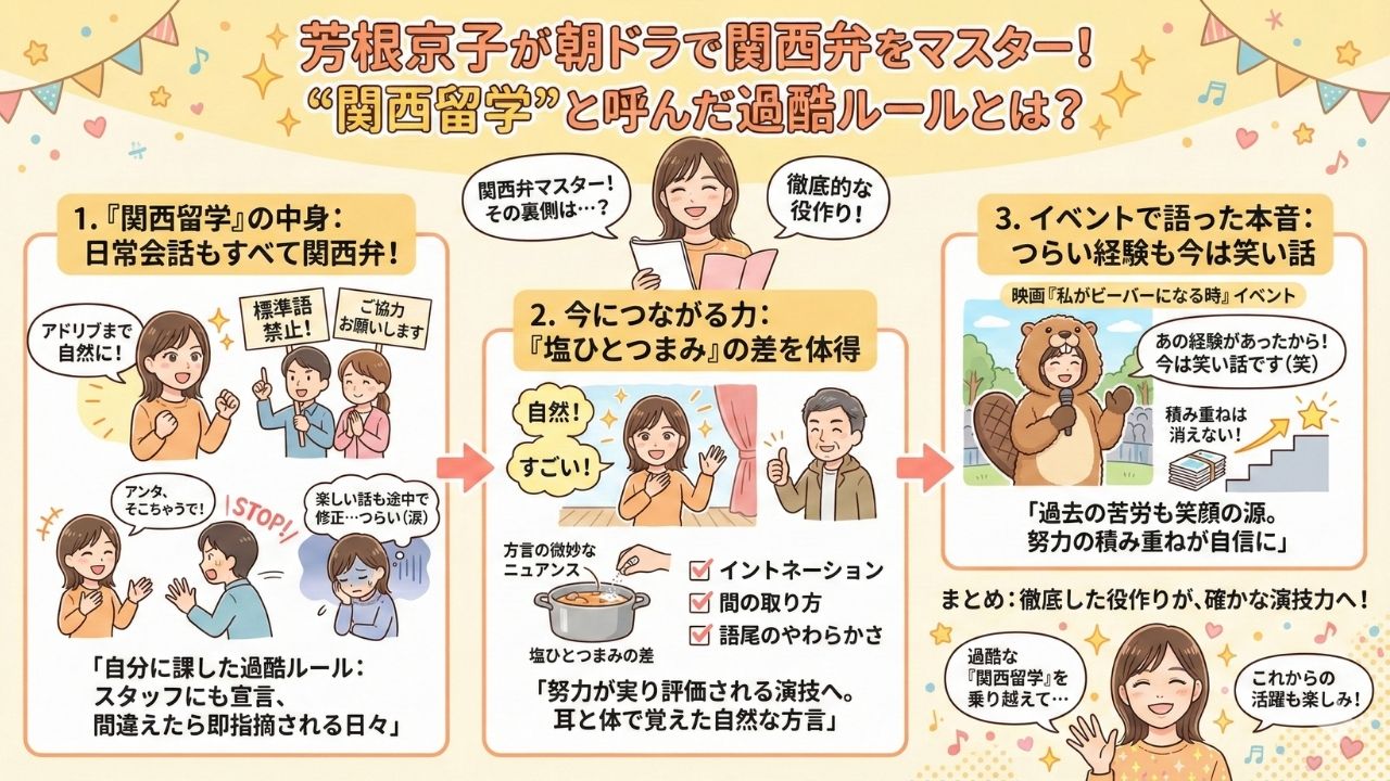 芳根京子が朝ドラで関西弁をマスターのまとめ